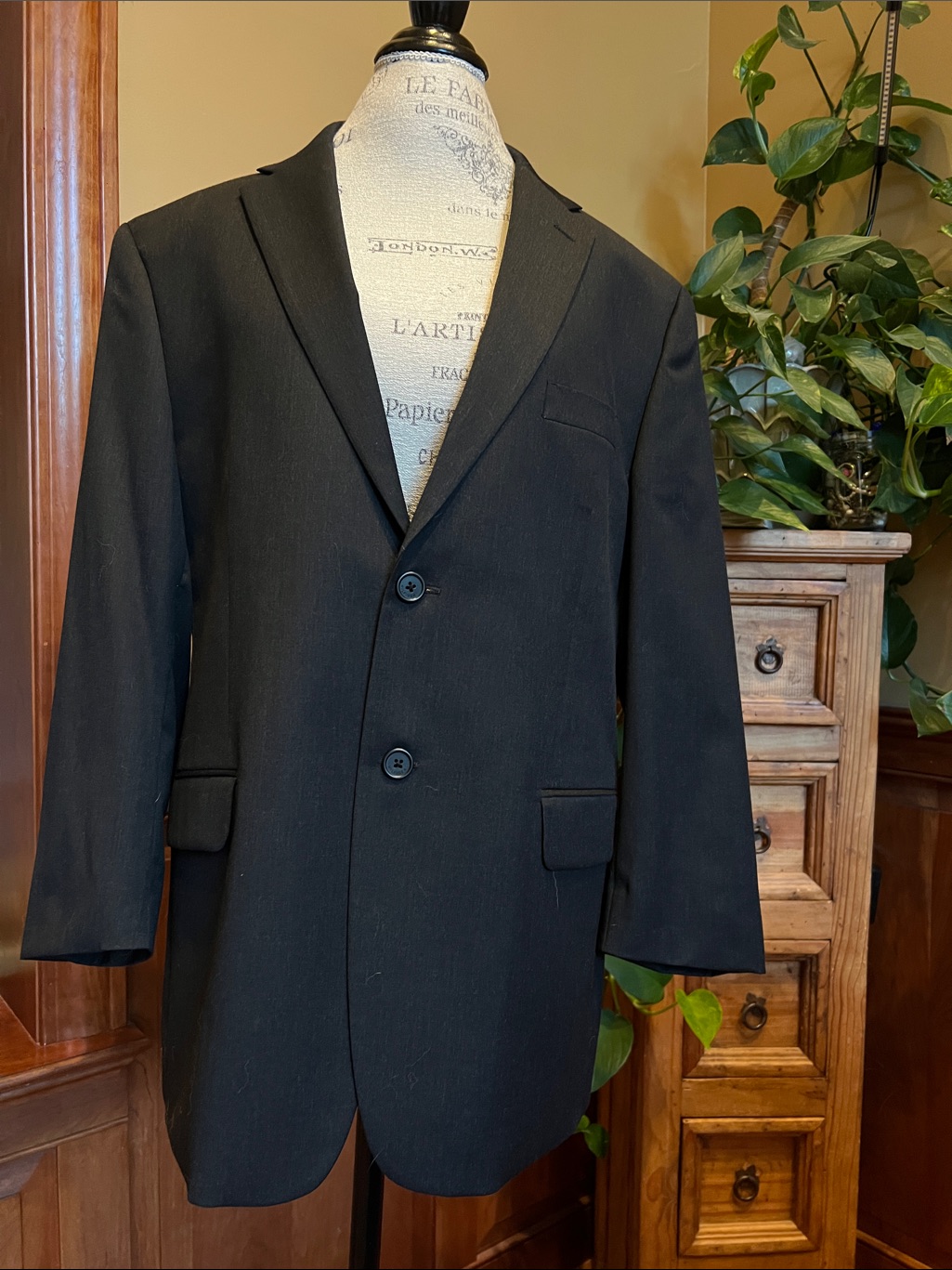 Tommy Hilfiger Black Men's Two-Button Sport Coat 44 S Wool